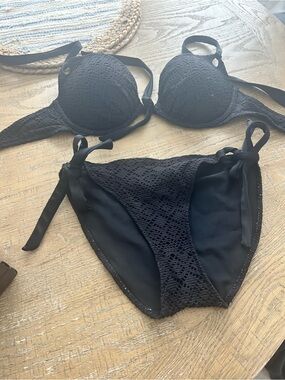 VS Black Crochet Tie-Side Bikini Set